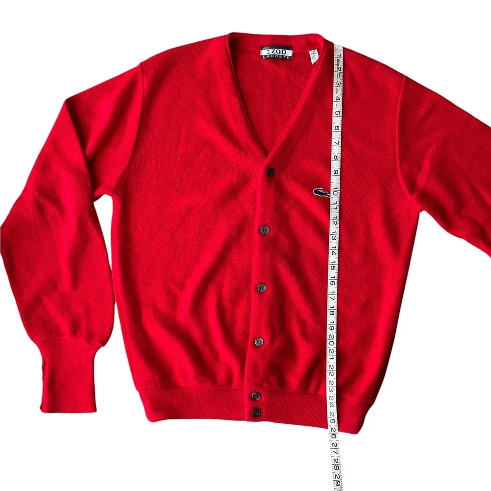 Vintage Izod Lacoste Red Cardigan Sweater Mens Medium Orlon Acrylic V-Neck Logo